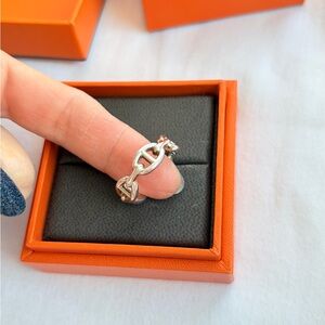 Hermes Silver Chaine D’ancre Ring size 55